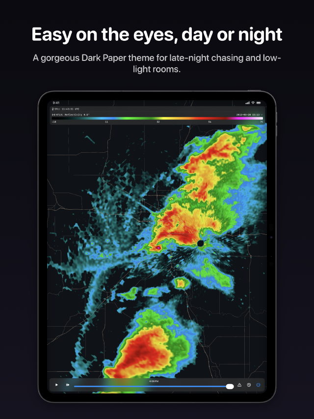 Preview of the WeatherWall Dark Paper theme on iPad