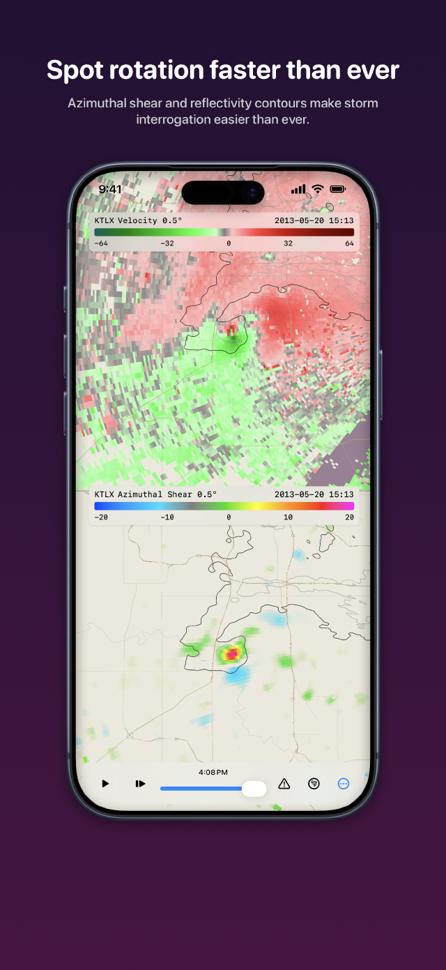 Preview of WeatherWall storm interpretation on iPhone