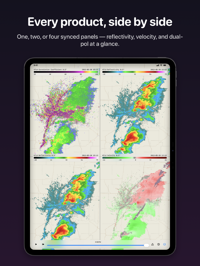 Preview of WeatherWall multi-panel radar on iPad
